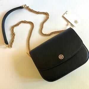 TORY BURCH NWT Robinson Convertible Shoulder Crossbody Bag, Black Leather